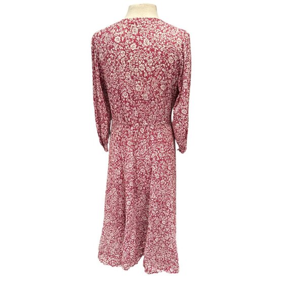 Cottage Core Hatch Red & White Floral Print Dress 3/4 Sleeve V-Neck - Picture 3 of 8